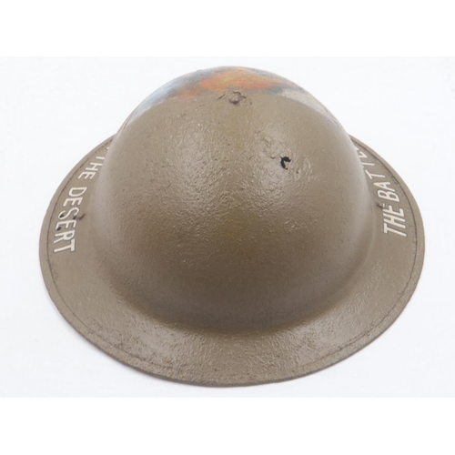 2087 - Post War Desert Rat Memorial Painted onto a semi-relic British Home Front Brodie helmet. UK P&P Grou... 