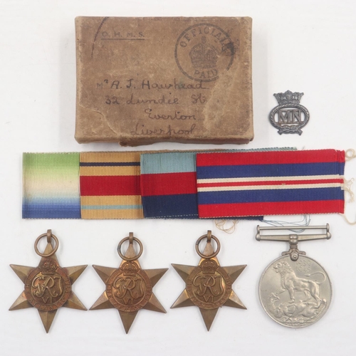 2169 - British WWII medal group, comprising Atlantic, Africa and 1939-45 star, with BWM, with box named to ... 