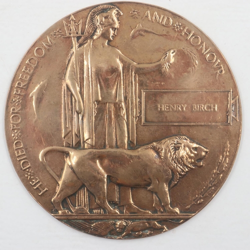 2174 - WWI bronze death plaque, named to Henry Birch. UK P&P Group 1 (£16+VAT for the first lot and £2+VAT ... 