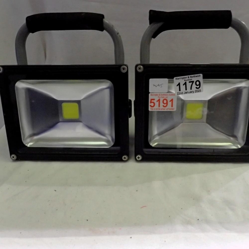 1179 - Pair of rechargeable LED floodlights, no charger. Not available for in-house P&P