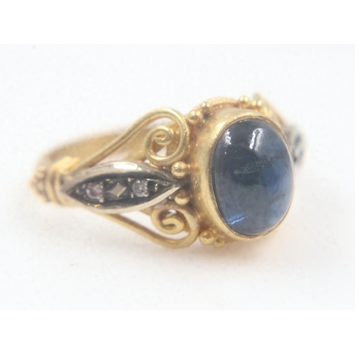 23 - 18ct gold, sapphire cabochon and diamond ring, size L, 5.3g. UK P&P Group 0 (£6+VAT for the first lo... 