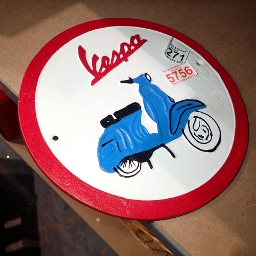 1271 - Cast iron Vespa oval plaque, H: 25 cm. UK P&P Group 2 (£20+VAT for the first lot and £4+VAT for subs... 