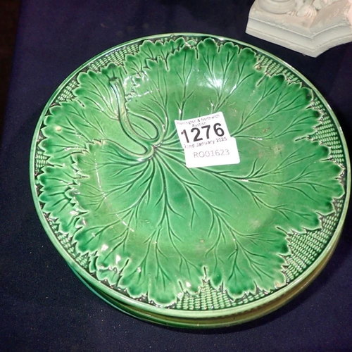 1276 - Six green leaf plates. Not available for in-house P&P