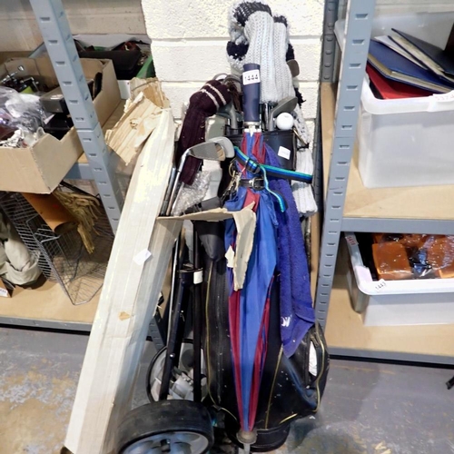 1444 - Golf clubs, caddy and trolley. Not available for in-house P&P