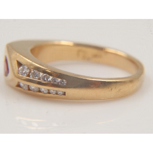 17 - 14ct gold, trillion-cut ruby, opal and diamond set asymmetric ring, size O, 7.3g. UK P&P Group 0 (£6... 