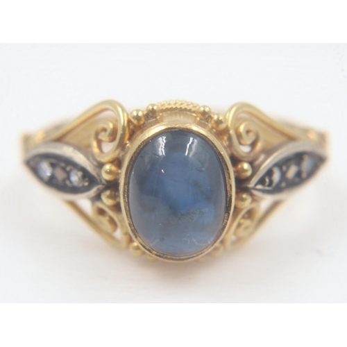 23 - 18ct gold, sapphire cabochon and diamond ring, size L, 5.3g. UK P&P Group 0 (£6+VAT for the first lo... 