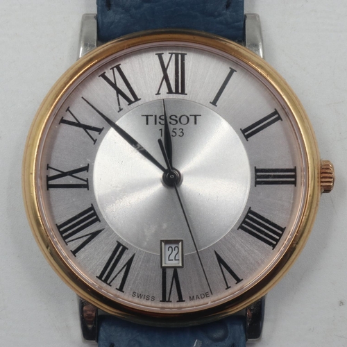 43 - TISSOT 1853: gents steel cased wristwatch, having Roman chapters to the brushed steel dial and date ... 