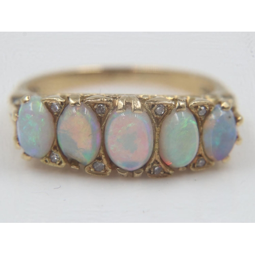 5 - 18ct gold ring set with five graduated opals diamond ring, size T, 6.8g. UK P&P Group 1 (£16+VAT for... 