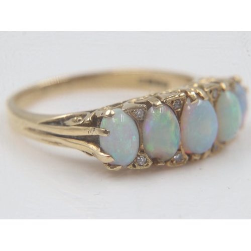 5 - 18ct gold ring set with five graduated opals diamond ring, size T, 6.8g. UK P&P Group 1 (£16+VAT for... 