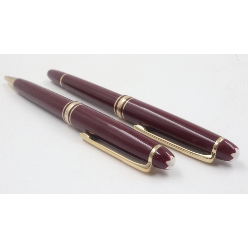 69 - MONT BLANC MEISTERSTUCK: two-pen set in claret-red, fountain pen with 14ct gold nib, no box. UK P&P ... 