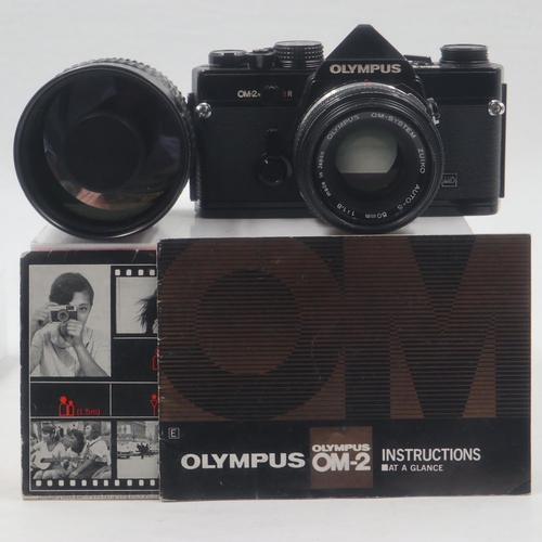 83 - Olympus OM2-N with 1.8 lens and 300mm mirror lens. UK P&P Group 2 (£20+VAT for the first lot and £4+... 