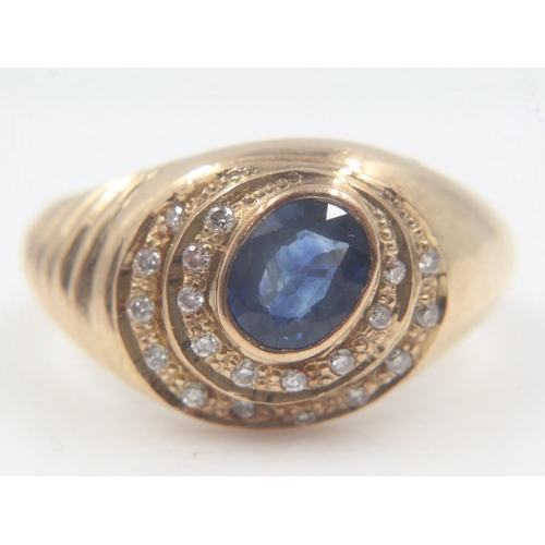 9 - Contemporary 14ct gold sapphire and diamond set asymmetric ring, size Q, 9.6g. UK P&P Group 1 (£16+V... 