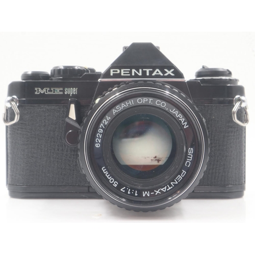 103 - Black Pentax ME super and lens. UK P&P Group 1 (£16+VAT for the first lot and £2+VAT for subsequent ... 