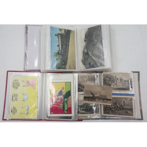 128 - Three albums of postcards including railway and comic. UK P&P Group 2 (£20+VAT for the first lot and... 