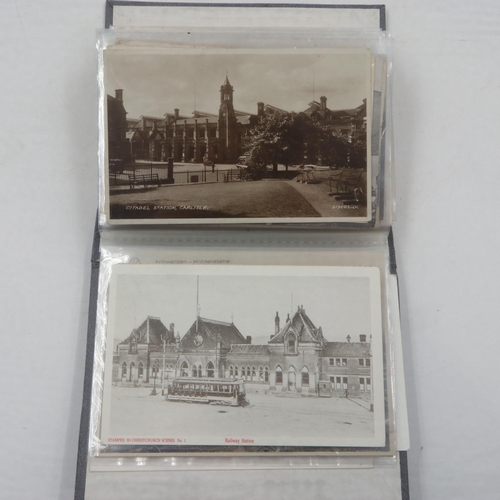 129 - Album of railway station postcards, approx 100. UK P&P Group 2 (£20+VAT for the first lot and £4+VAT... 