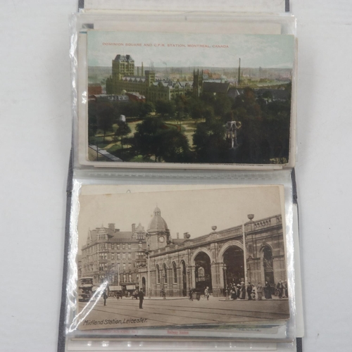 129 - Album of railway station postcards, approx 100. UK P&P Group 2 (£20+VAT for the first lot and £4+VAT... 