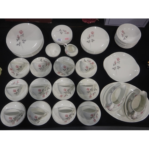 151 - Royal Doulton dinner service of ninety-one pieces, in the Pillar Rose pattern. Not available for in-... 