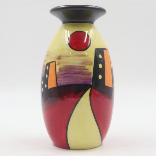 184 - Lorna Bailey lipped vase in the Manhattan pattern, no cracks or chips, H: 21 cm. UK P&P Group 1 (£16... 