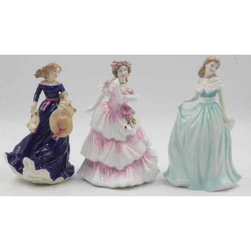 201 - Three Royal Doulton figurines, Joy HN4053, Moonlight Stroll HN3954 and Charlotte HN4303, all boxed. ... 