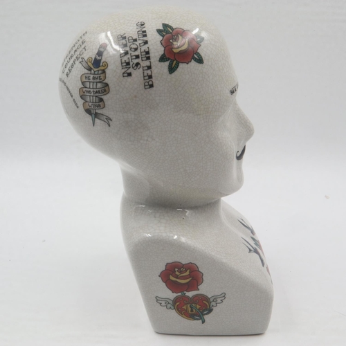 216 - Large Phrenology head with tattoo inspired designs. UK P&P Group 2 (£20+VAT for the first lot and £4... 