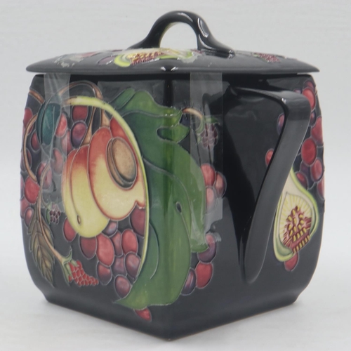 228 - Moorcroft large twin handled square biscuit barrel with red dot, no cracks or chips. UK P&P Group 2 ... 