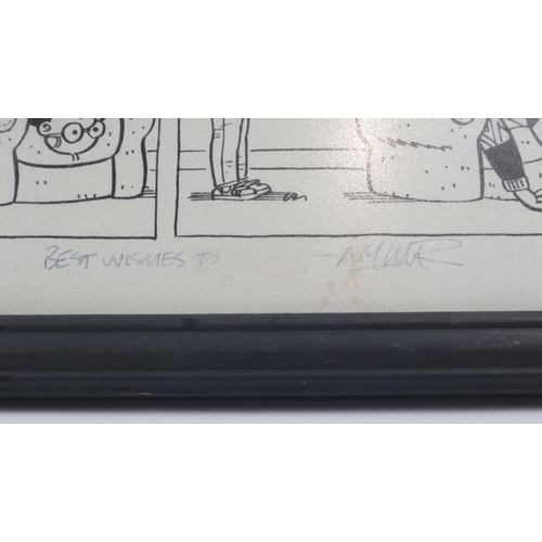 244 - Signed Nick Miller cartoon strip, 65 x 20 cm. UK P&P Group 2 (£20+VAT for the first lot and £4+VAT f... 