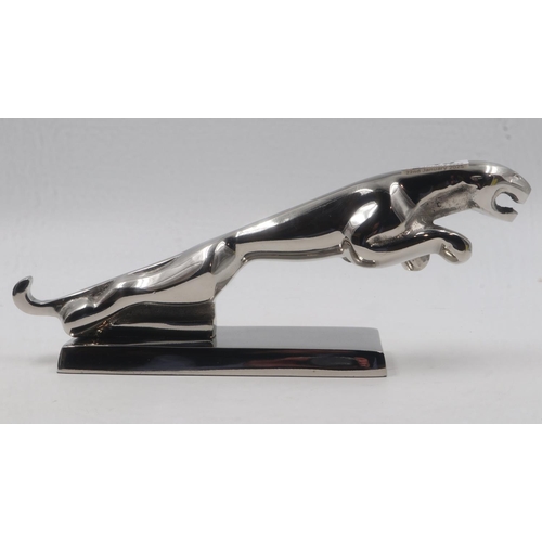 249 - Chrome Jaguar car mascot on base, L: 38 cm. UK P&P Group 2 (£20+VAT for the first lot and £4+VAT for... 