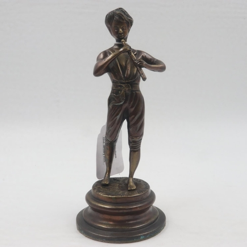 258 - Brass figurine of a boy playing a pipe, H: 26 cm. UK P&P Group 2 (£20+VAT for the first lot and £4+V... 