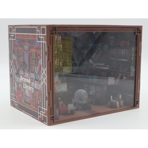 271 - Large hand built scientific library book nook/shelf diorama, with LED lighting. 24 x 18 x 18cm H. No... 