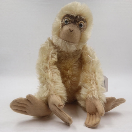 274 - Possibly vintage Farnell Alpha toys wood wool filled monkey, fully jointed with glass eyes. H: 47cm.... 