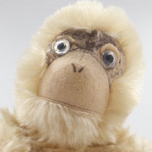 274 - Possibly vintage Farnell Alpha toys wood wool filled monkey, fully jointed with glass eyes. H: 47cm.... 