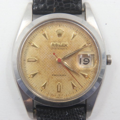 37 - ROLEX: Oysterdate Precision gents midi manual wind wristwatch, steel cased with honeycomb dial and d... 