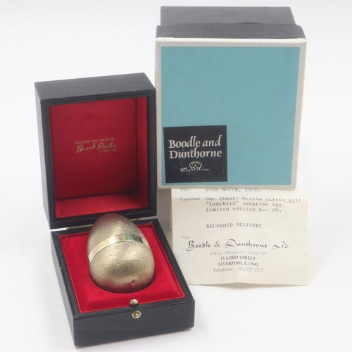 56 - Stuart Devlin silver gilt Ladybird surprise egg in fitted case with outer Boodle & Dunthorne box, 19... 