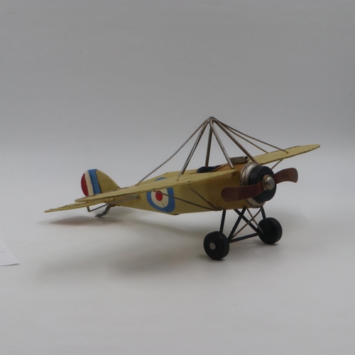 256A - Tin plate yellow aeroplane model model, W: 40 cm. UK P&P Group 2 (£20+VAT for the first lot and £4+V... 