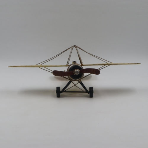 256A - Tin plate yellow aeroplane model model, W: 40 cm. UK P&P Group 2 (£20+VAT for the first lot and £4+V... 