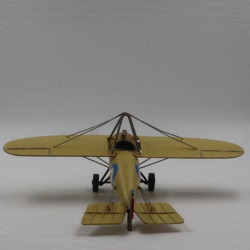 256A - Tin plate yellow aeroplane model model, W: 40 cm. UK P&P Group 2 (£20+VAT for the first lot and £4+V... 