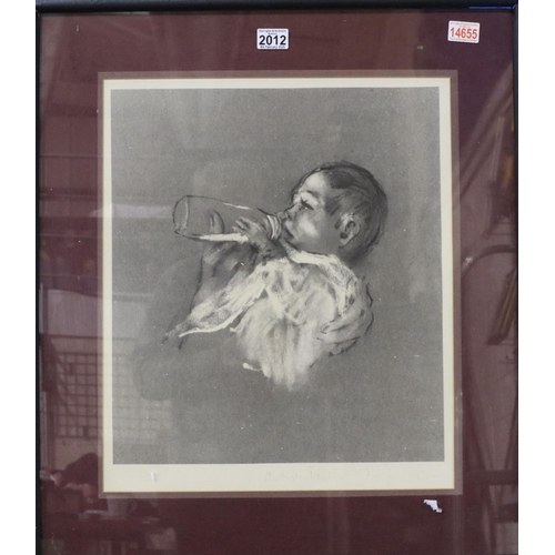 2012 - Harold Riley (1934-2023): artist signed lithograph, artists proof, Baby Drinking from a Bottle 1970,... 