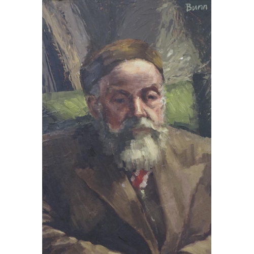 2013 - Bunn (20th century): oil on board half length seated portrait, bearded gentleman, signed UR, image 3... 