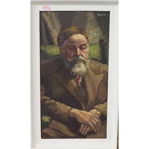 2013 - Bunn (20th century): oil on board half length seated portrait, bearded gentleman, signed UR, image 3... 