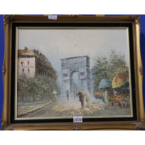 2030 - Caroline Burnett (1877 - 1950): oil on canvas, Parisian street scene, including L'Arc de Triumph, si... 