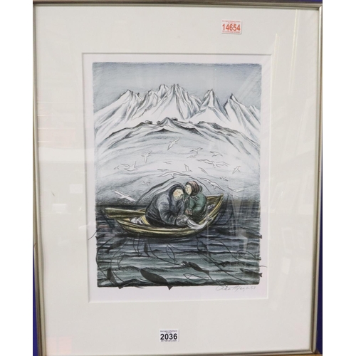 2036 - Aka Høegh (Greenlandic, b. 1947): artist signed colour lithograph, Imap Tunissutai (Gifts of the Oce... 