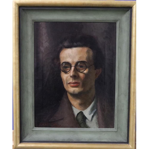 2044 - Roger Fry (1866 - 1934): oil on canvas portrait, Aldous Huxley, signed LL, image 30 x 40 cm, overall... 