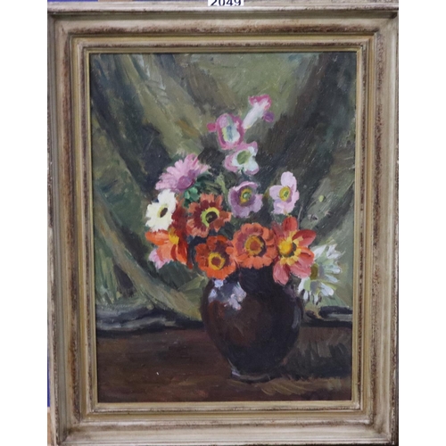 2049 - Vanessa Bell (1879 - 1961): oil on canvas, Flowers in a Black Pot c. 1948, estate stamp and inscript... 