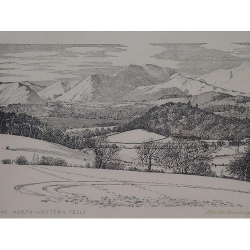 2059 - Alfred Wainwright (1907-1991): artist signed lithograph, The North-Western Fells, image 23 x 18cm, o... 