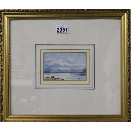 2051 - Edward Horace Thompson (pseudo Donald Paton, 1879 - 1949): watercolour, View of Arran, image  13 x 8... 