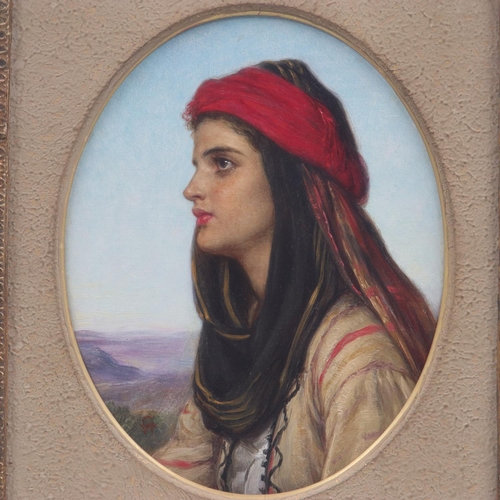 2055 - William Gale (1823-1909): oil on board, Eastern Girl's Profile, attributed by label verso (unsigned)... 