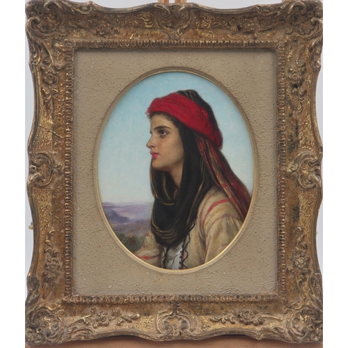 2055 - William Gale (1823-1909): oil on board, Eastern Girl's Profile, attributed by label verso (unsigned)... 