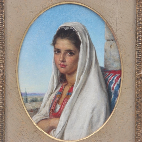 2056 - William Gale (1823-1909): oil on board, Eastern Girl's Head, attributed by label verso (unsigned), i... 