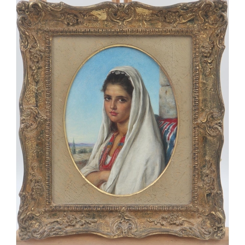 2056 - William Gale (1823-1909): oil on board, Eastern Girl's Head, attributed by label verso (unsigned), i... 