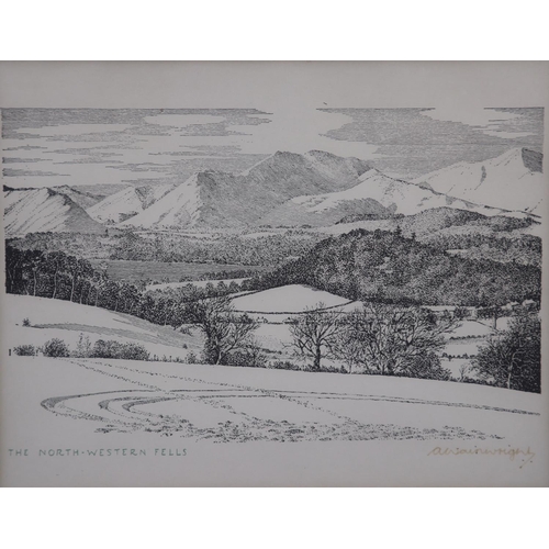 2059 - Alfred Wainwright (1907-1991): artist signed lithograph, The North-Western Fells, image 23 x 18cm, o... 